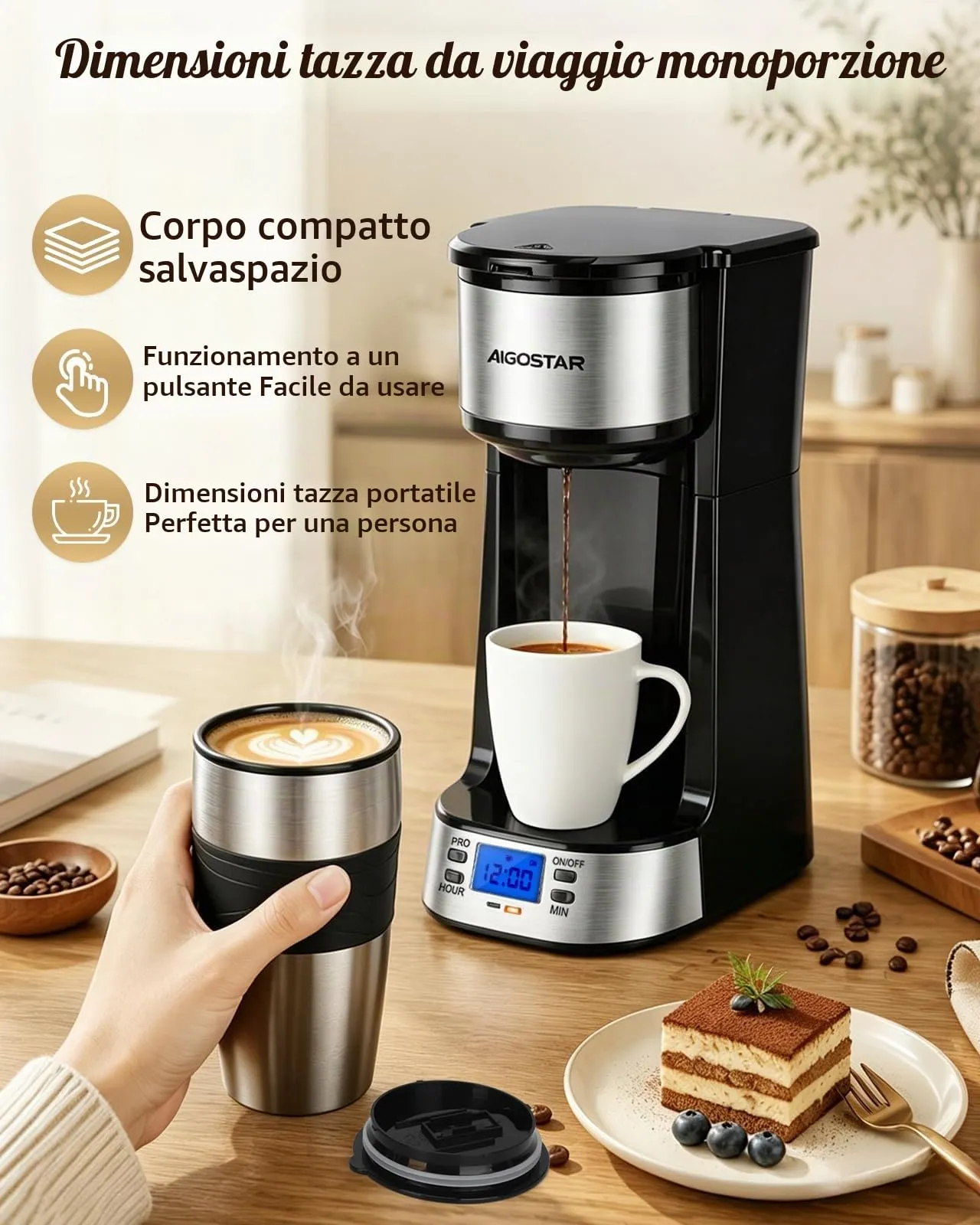 Aigostar Macchina Caffè Americano Programmabile 24H con Tazza Termica 420ml - immagine 7