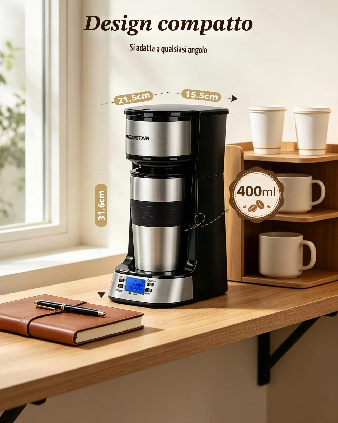 Aigostar Macchina Caffè Americano Programmabile 24H con Tazza Termica 420ml - immagine 9