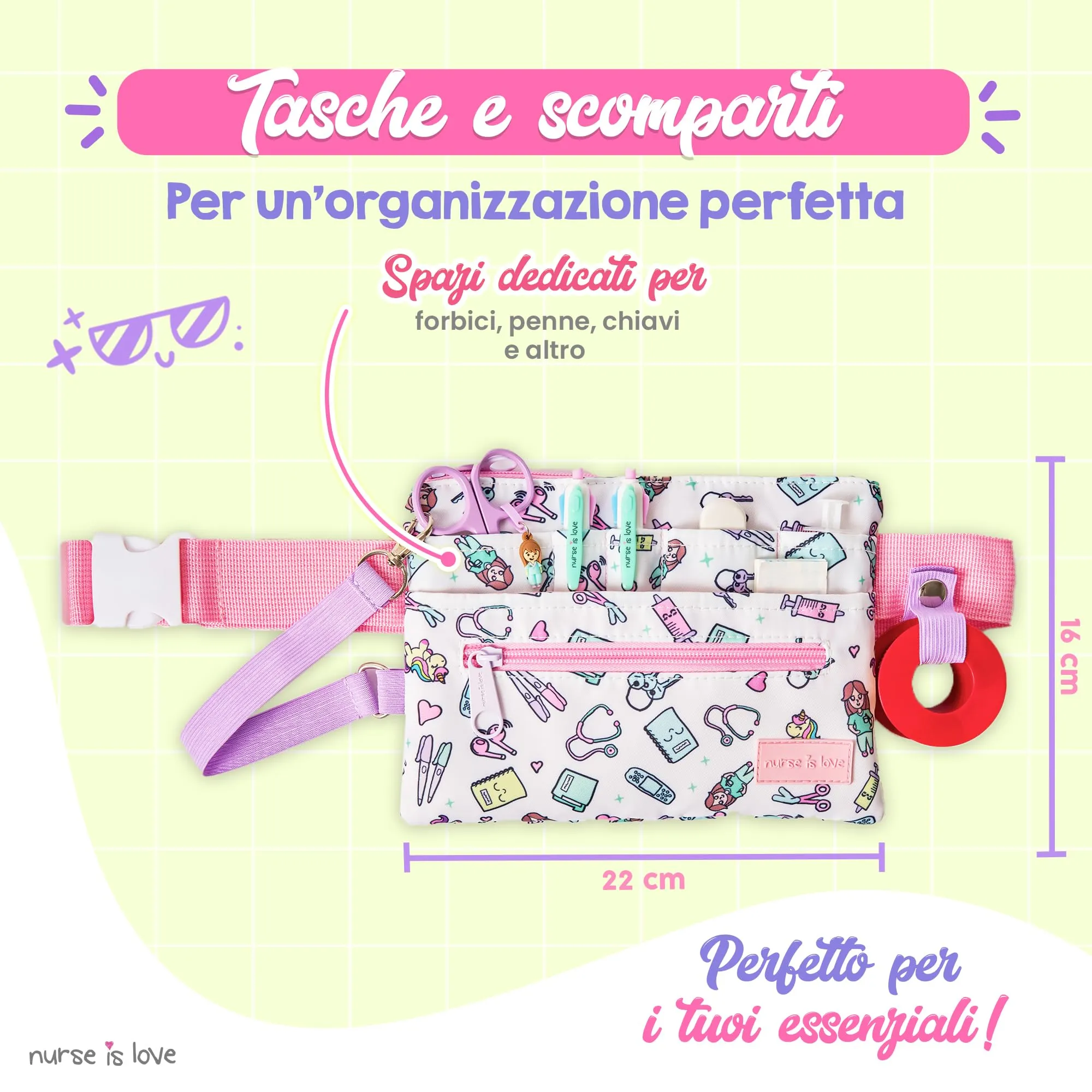 Marsupio Piccolo - Borsello da Cintura per Infermiere & OSS | Organizer con Multi Scomparti Ideale per Forbici, Pinze & Kit Primo Soccorso | Accessori & Regali per Infermiera - immagine 5
