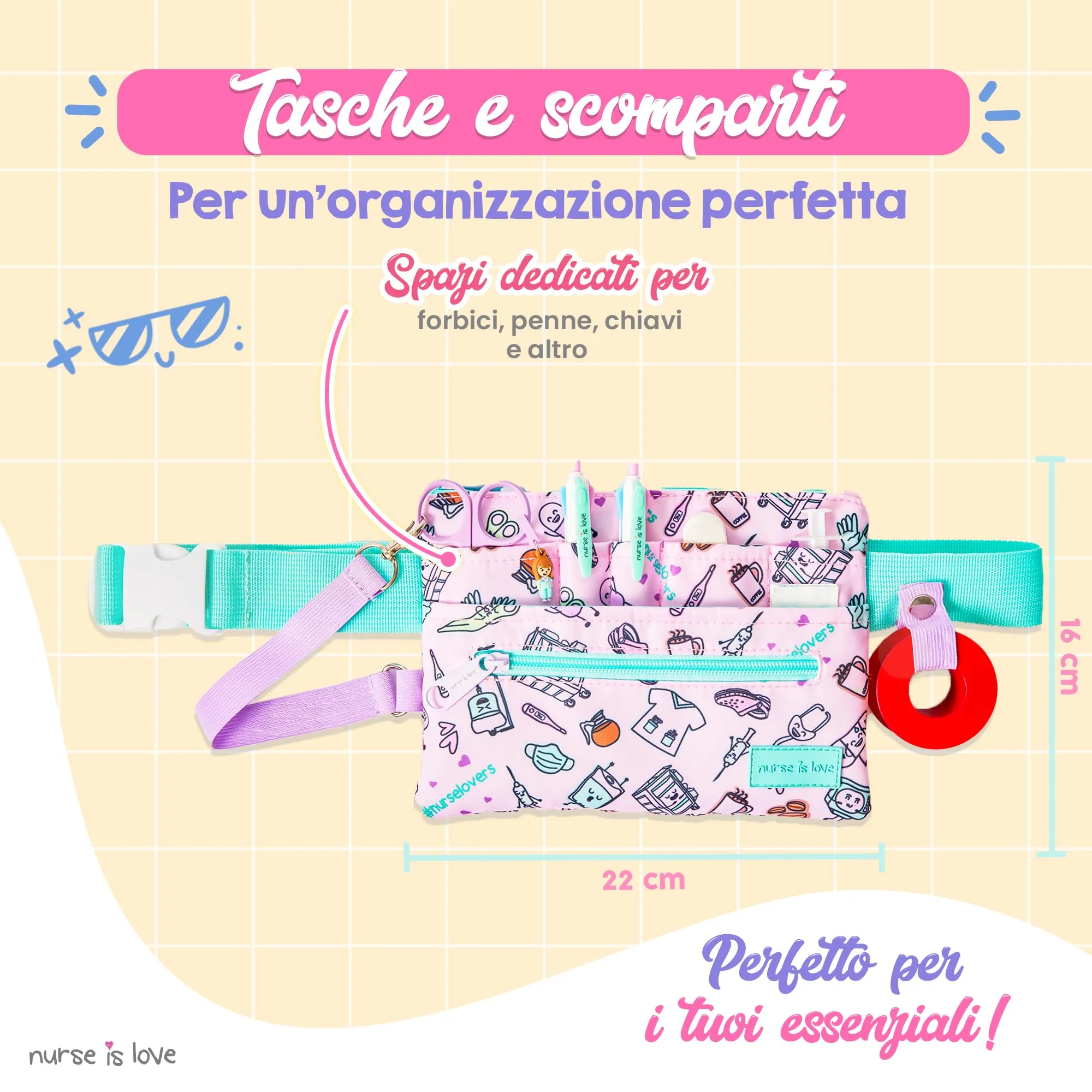 Marsupio Piccolo - Borsello da Cintura per Infermiere & OSS | Organizer con Multi Scomparti Ideale per Forbici, Pinze & Kit Primo Soccorso | Accessori & Regali per Infermiera - immagine 5