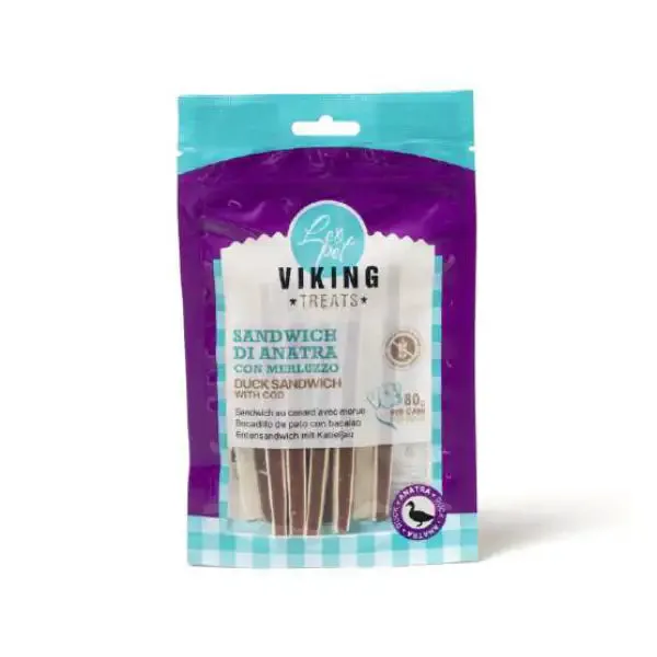 Viking Treats Snack Naturale Dog Sandwich 80 gr Anatra e merluzzo - immagine 1