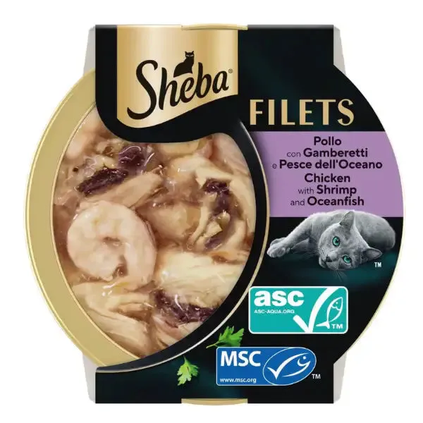 Sheba Filets in salsa 60 gr Pollo, gamberetti e pesce - confezione da 16 pezzi - Cibo umido per gatti - immagine 1