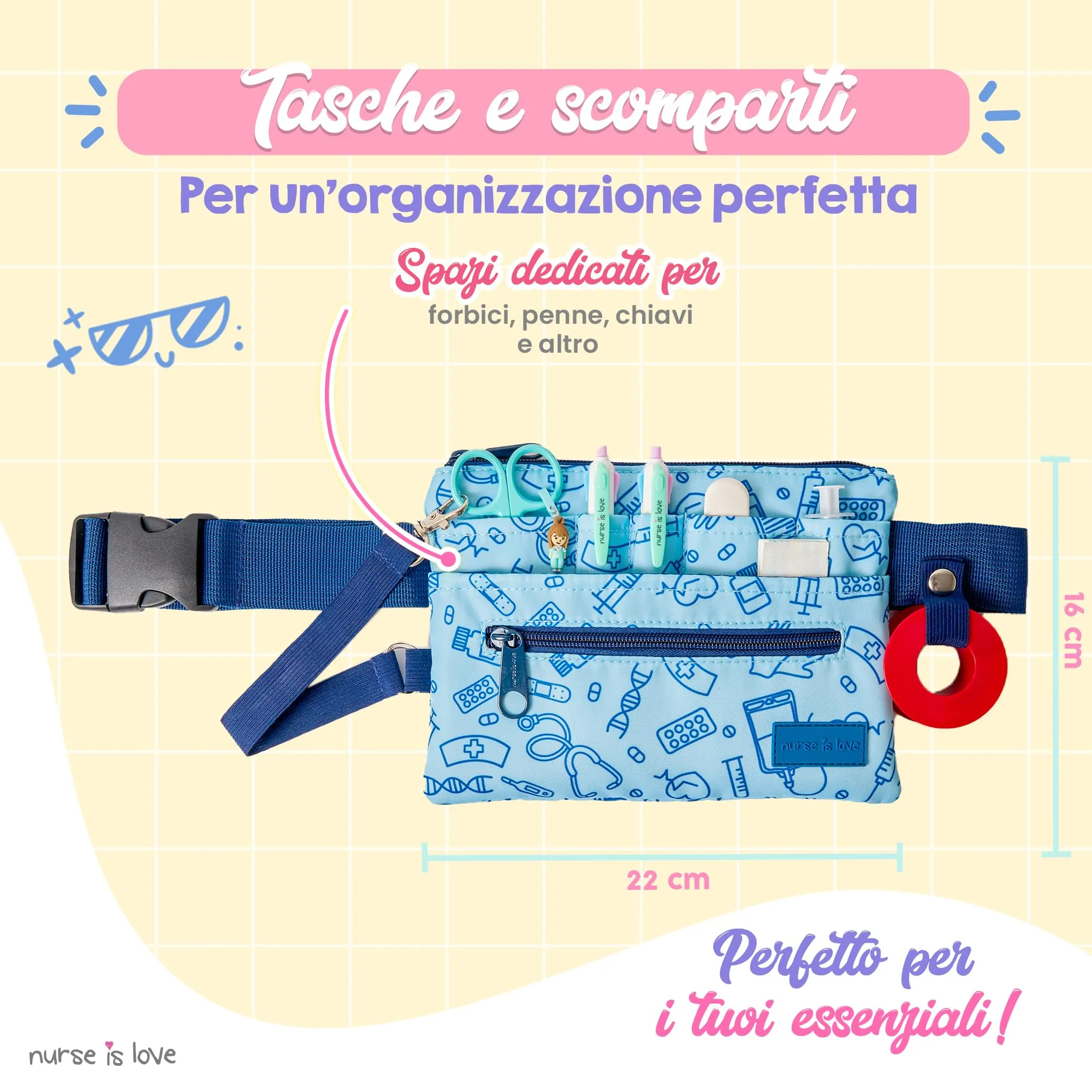 Marsupio Piccolo Uomo - Borsello da Cintura per Infermiere & OSS | Organizer con Multi Scomparti Ideale per Forbici, Pinze & Kit Primo Soccorso | Accessori & Regali per Infermiera - immagine 5