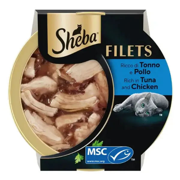 Sheba Filets in salsa 60 gr Pollo e tonno - confezione da 16 pezzi - Cibo umido per gatti - immagine 1