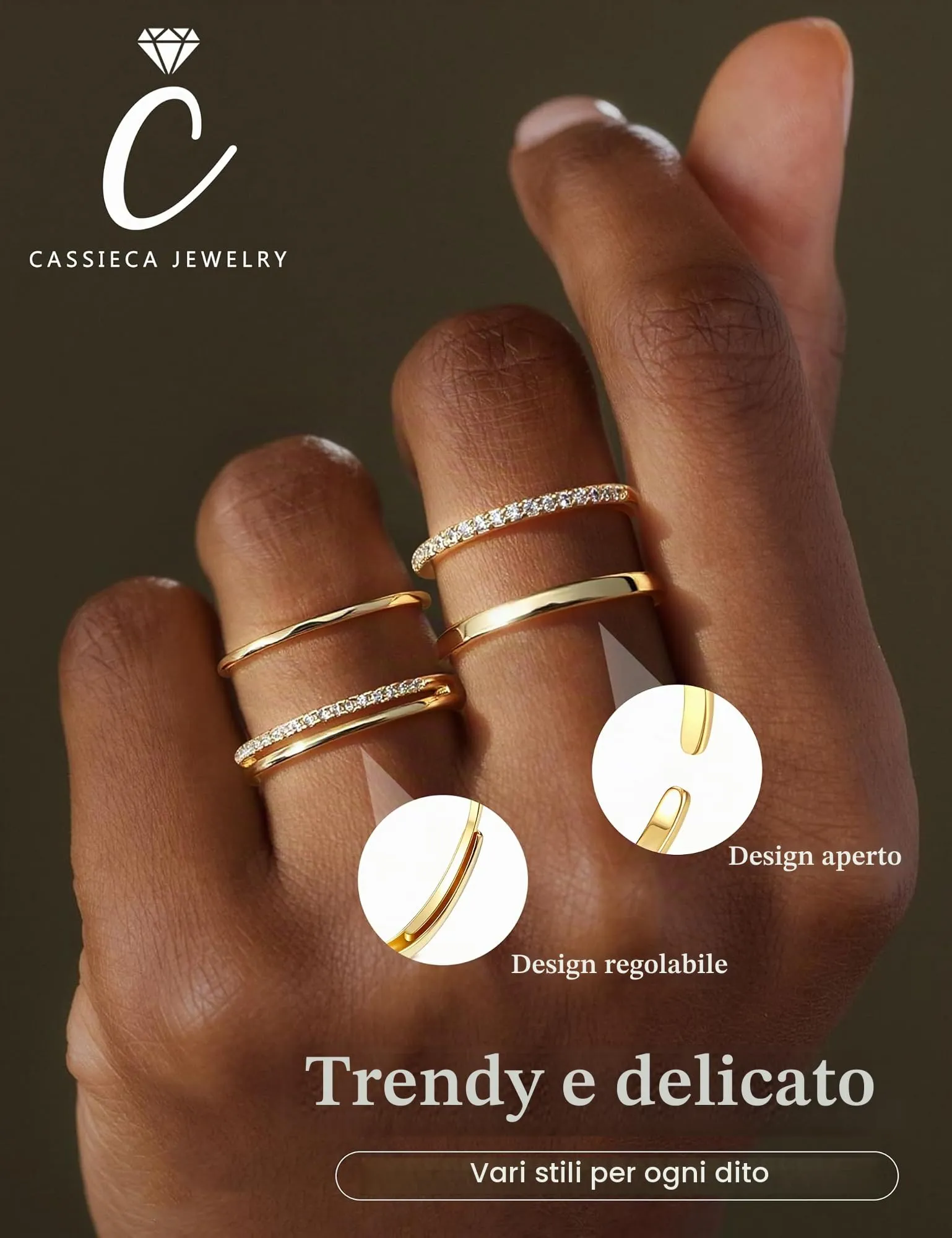 CASSIECA 9 Pezzi Anello Donna Anello Fidanzamento Placcato Argento - immagine 3