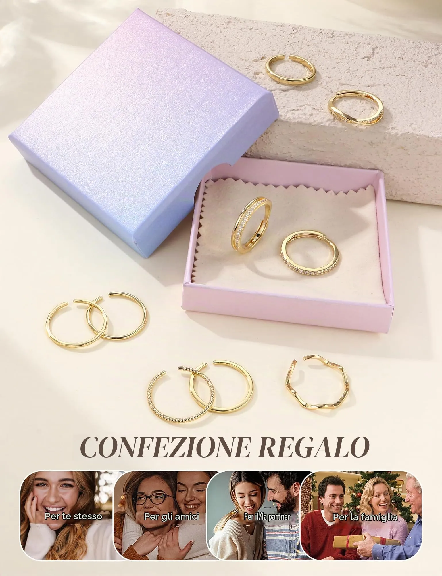 CASSIECA 9 Pezzi Anello Donna Anello Fidanzamento Placcato Argento - immagine 8