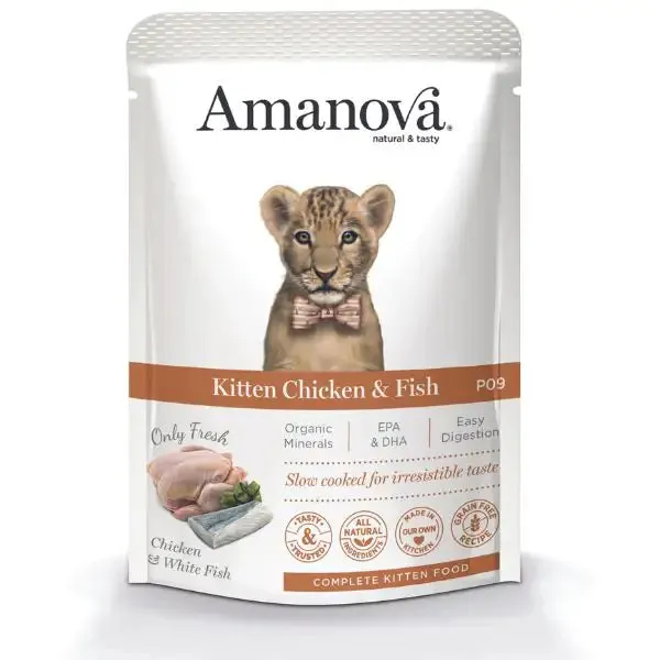 Amanova Kitten Umido Grain Free 85 gr Pollo e pesce fresco - confezione da 12 pezzi - Cibo umido per gatti - immagine 1