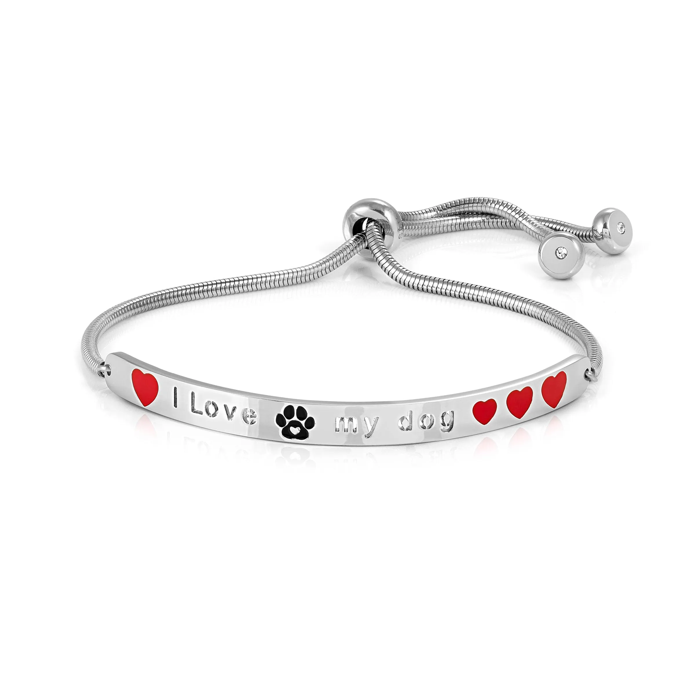 Nomination® Bracciale Donna - Collezione Messaggiamo, Acciaio e Zirconi, Scritta I love my dog, Cuori in Smalto Rosso, Lunghezza 14-20 cm, Chiusura Scorrevole, Idea Regalo Amanti degli Animali - immagine 1