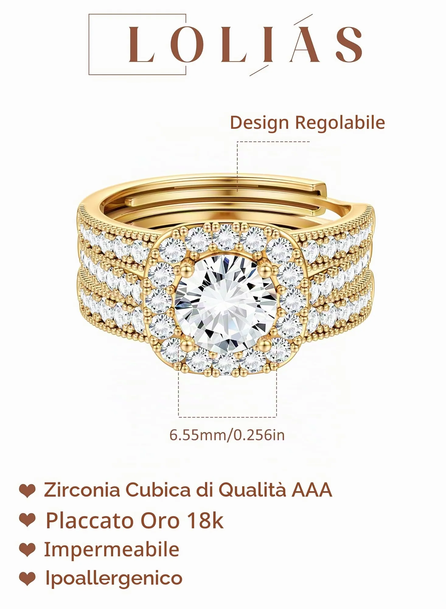 Lolias Anello Donna Placcato Oro 16 Carati Set Anelli - immagine 2