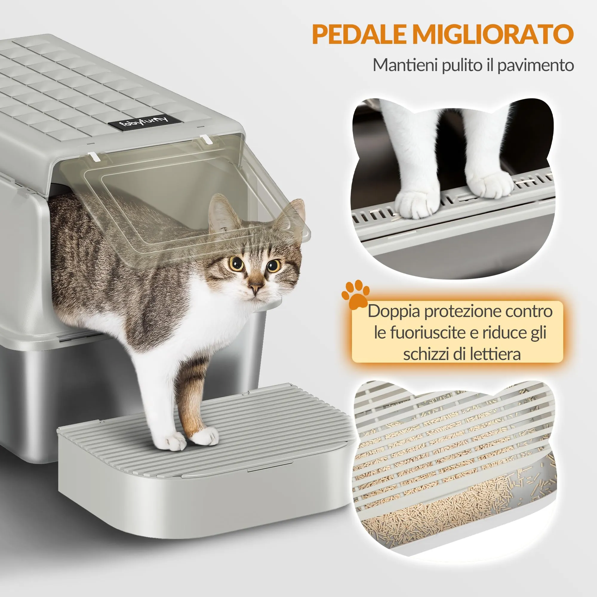 Fobyfurny Lettiera Acciaio Inox Chiusa con Coperchio XXL, Grigio Crema - immagine 7