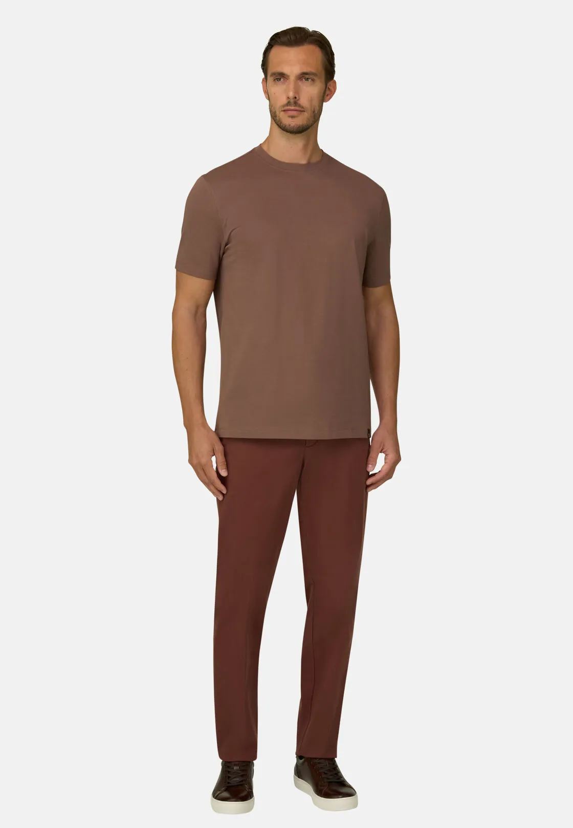 Boggi, T-shirt In Jersey Di Cotone Supima Elasticizzato, Uomo, Marrone, Taglia: S - immagine 2
