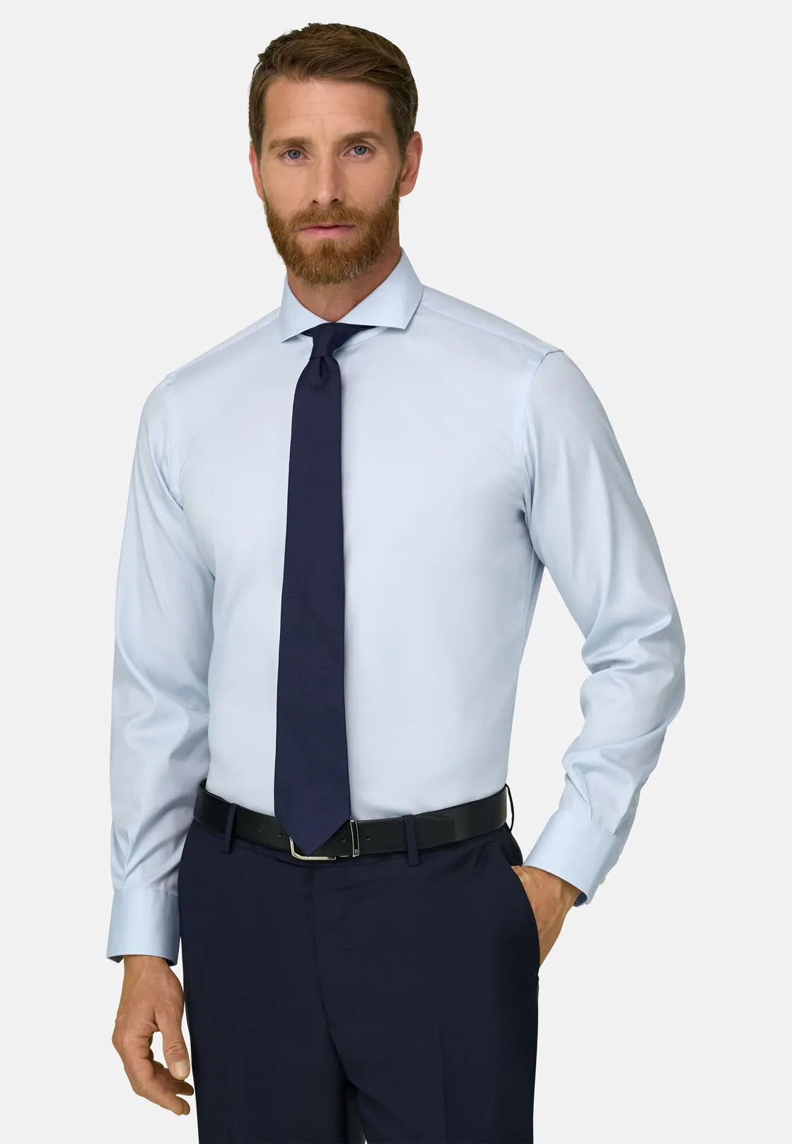 Boggi, Camicia In Pin Point Di Cotone Slim Fit, Uomo, Azzurro, Taglia: 43 - immagine 1