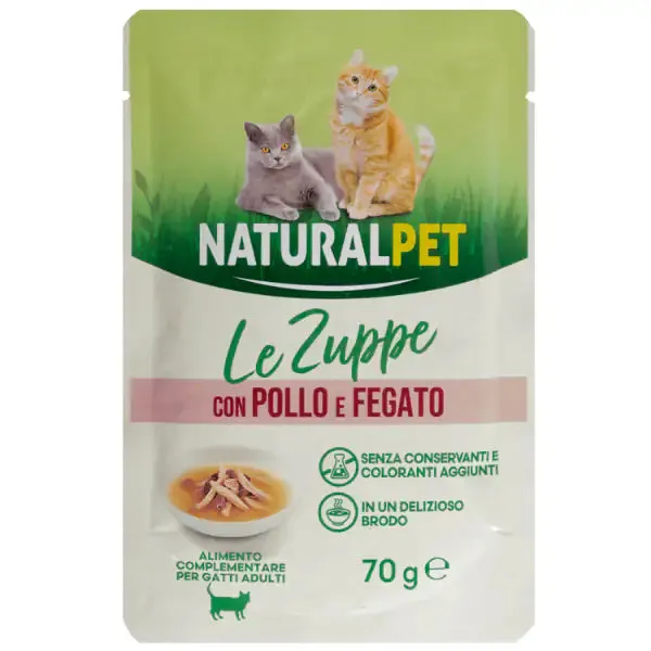 Naturalpet Cat Adult Zuppa in brodo 70 gr Pollo e fegato - confezione da 6 pezzi - immagine 1