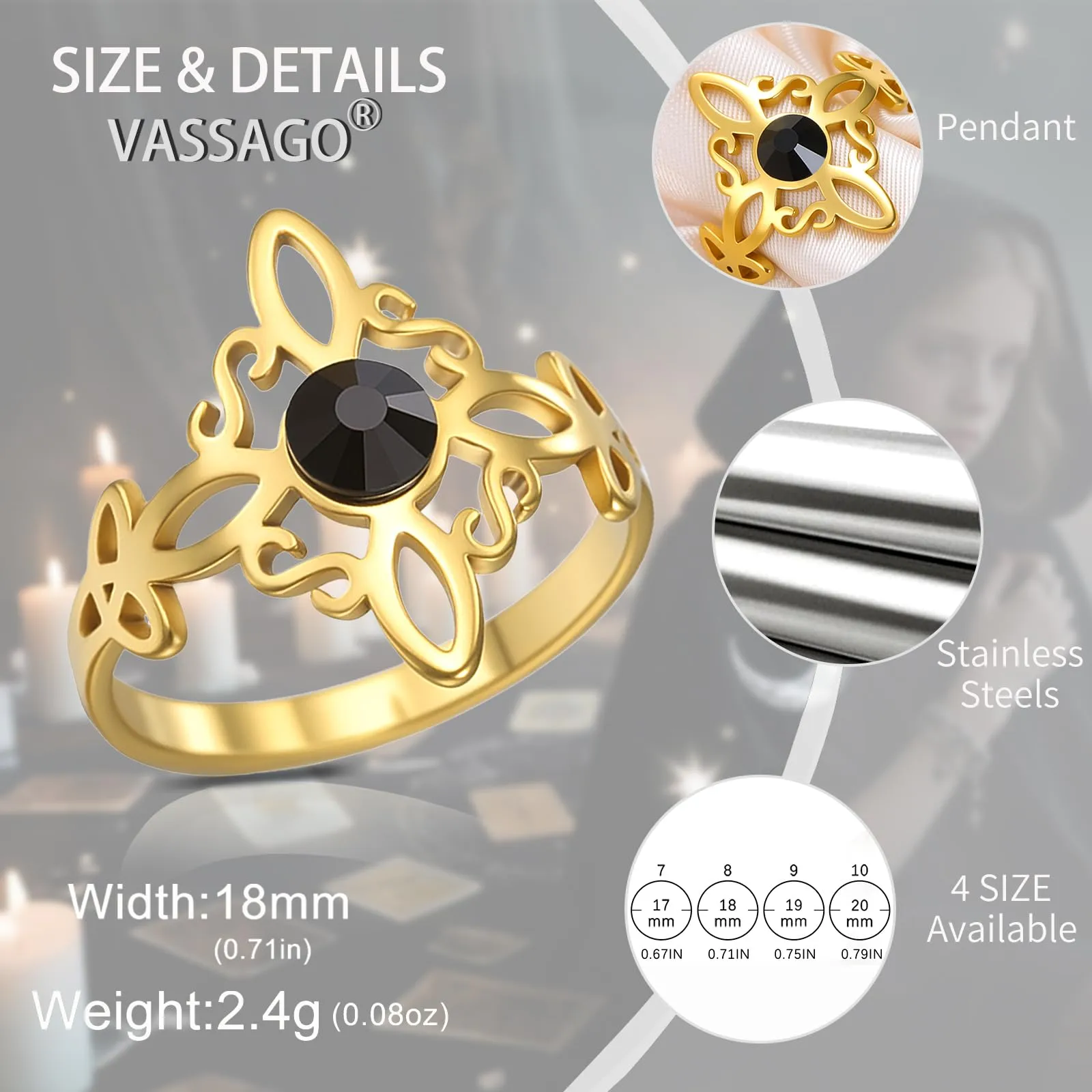 VASSAGO Anello del nodo delle streghe Anello Nodo Celtico In Acciaio Inox Amuleto di protezione della stregoneria Pagan gioielli regalo per le donne - immagine 5