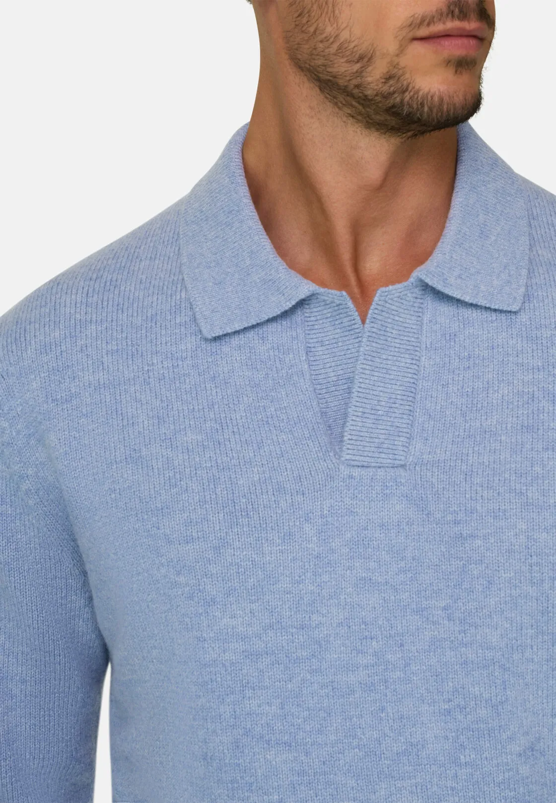 Boggi, Polo Di Maglia In Lana Cashmere, Uomo, Azzurro, Taglia: L - immagine 3