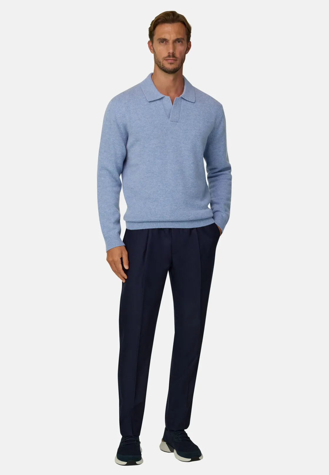 Boggi, Polo Di Maglia In Lana Cashmere, Uomo, Azzurro, Taglia: M - immagine 2