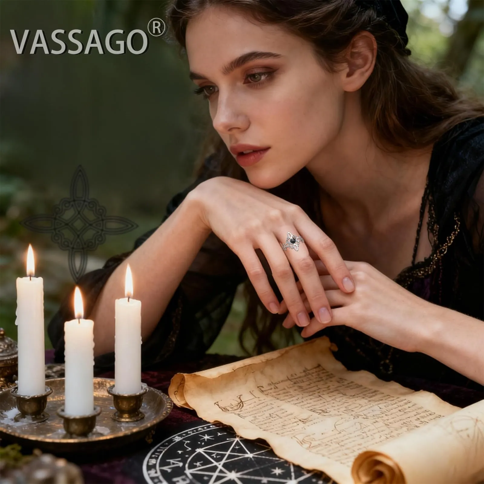VASSAGO Anello del nodo delle streghe Anello Nodo Celtico In Acciaio Inox Amuleto di protezione della stregoneria Pagan gioielli regalo per le donne - immagine 2