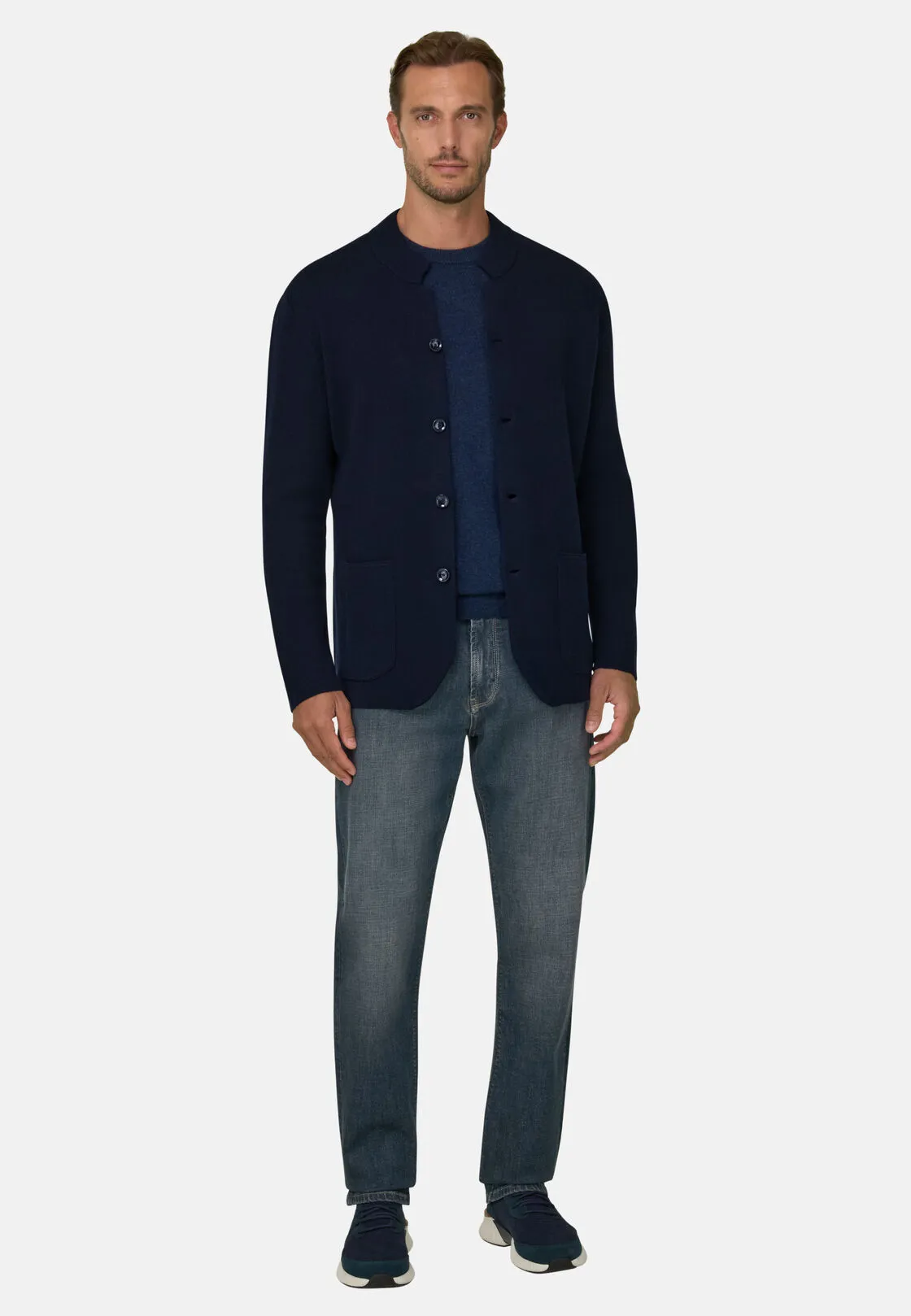 Boggi, Giacca Di Maglia In Lana Merino Superfine, Uomo, Navy, Taglia: L - immagine 2
