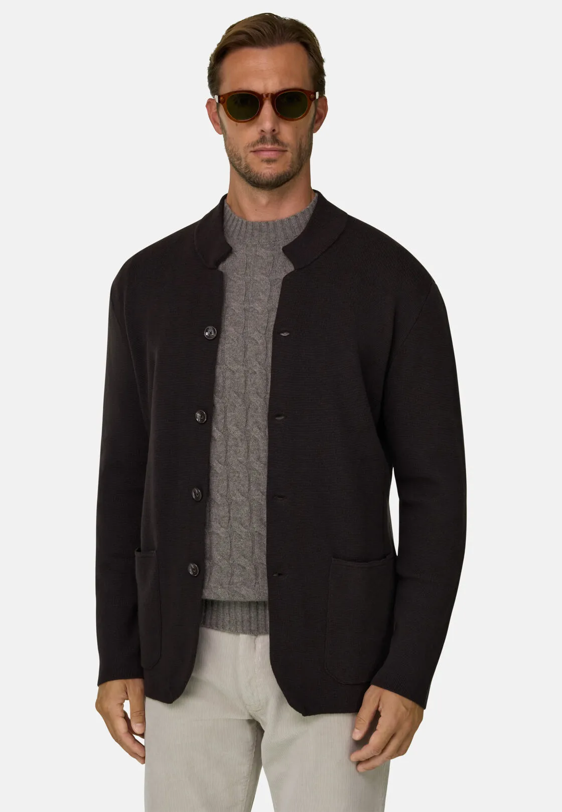 Boggi, Giacca Di Maglia In Lana Merino Superfine, Uomo, Marrone scuro, Taglia: S - immagine 1