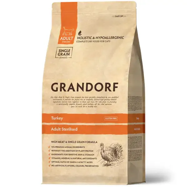Grandorf Cat Sterilised Hypoallergenic Tacchino 2 kg - Cibo monoproteico gatto - immagine 1