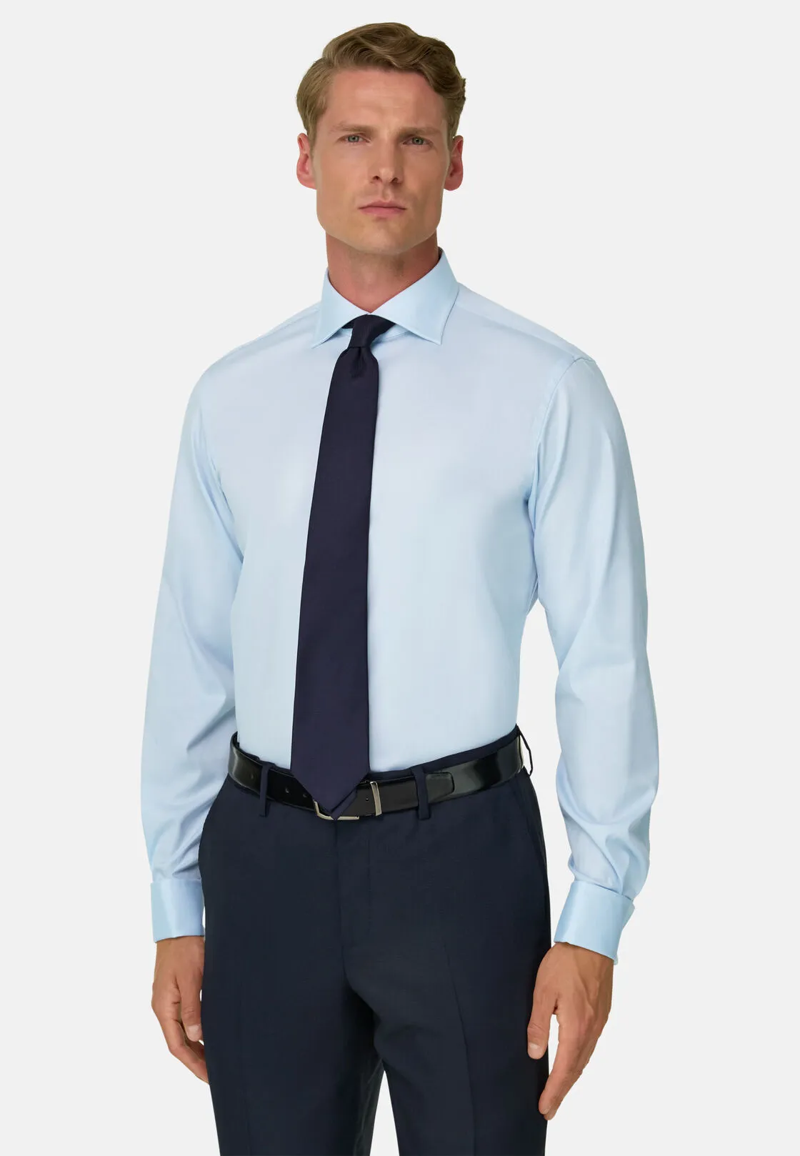 Boggi, Camicia In Pin Point Di Cotone Slim Fit, Uomo, Azzurro, Taglia: 40 - immagine 1