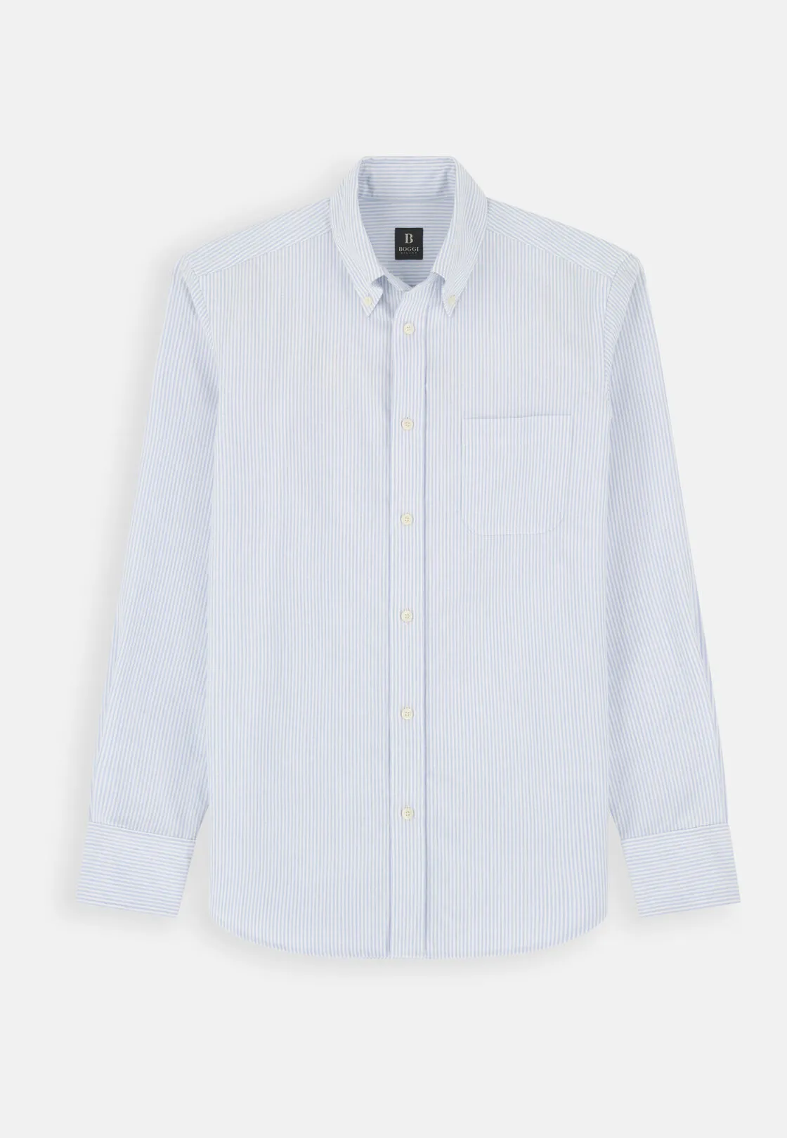 Boggi, Camicia A Righe In Oxford Di Cotone Regular Fit Regular., Uomo, Azzurro, Taglia: M - immagine 6