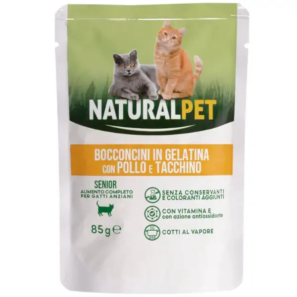NaturalPet Cat Senior Bocconcini in gelatina 85 gr Pollo e tacchino - confezione da 6 pezzi - immagine 1