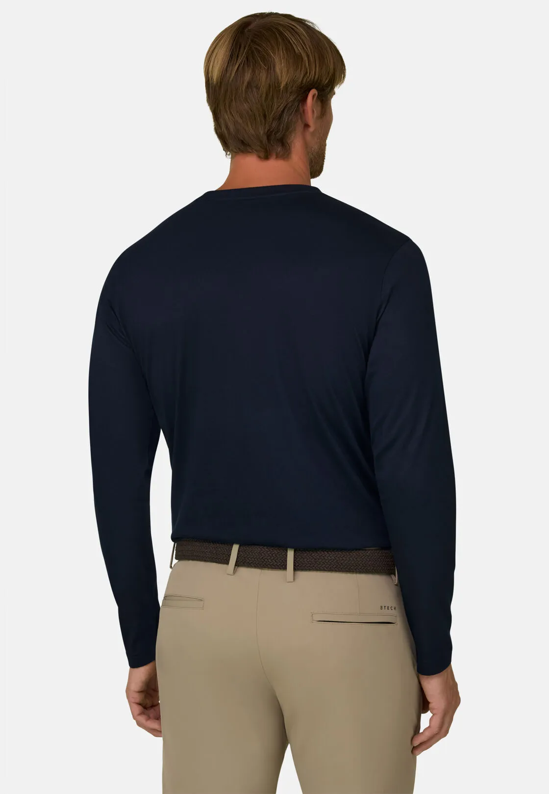 Boggi, T-shirt In Jersey Di Cotone Pima Maniche Lunghe, Uomo, Navy, Taglia: M - immagine 4