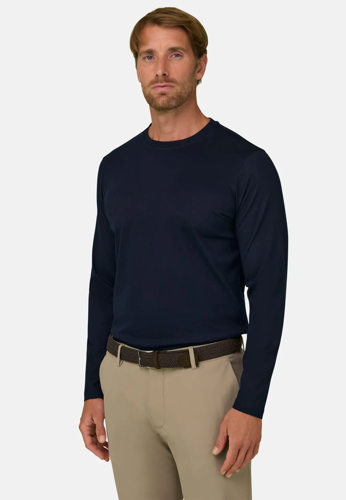 Boggi, T-shirt In Jersey Di Cotone Pima Maniche Lunghe, Uomo, Navy, Taglia: S - immagine 1