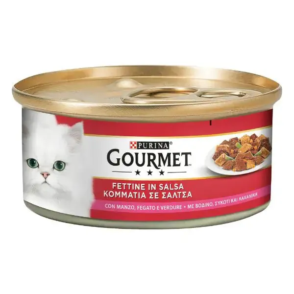 Gourmet Fettine in Salsa 195 gr Verdure, Manzo e Fegato - confezione da 6 pezzi - Cibo umido per gatti - immagine 1