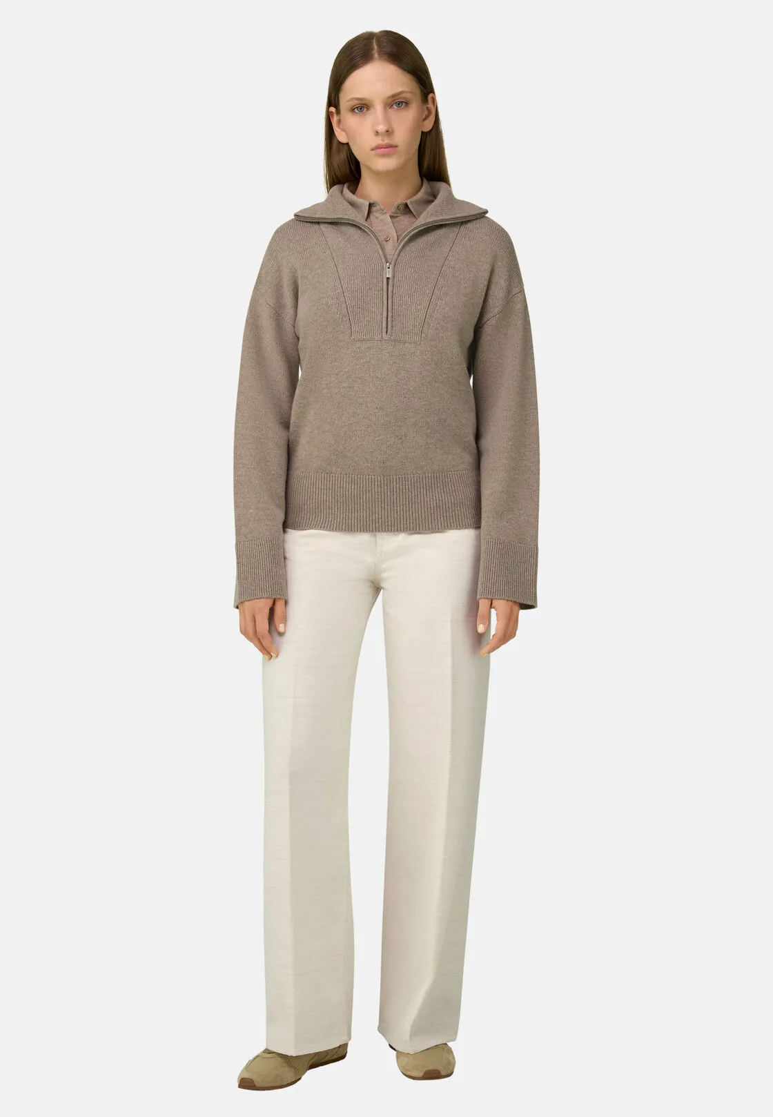 Boggi, Maglia Mezza Zip In Lana E Cashmere, Donna, Beige, Taglia: M - immagine 2