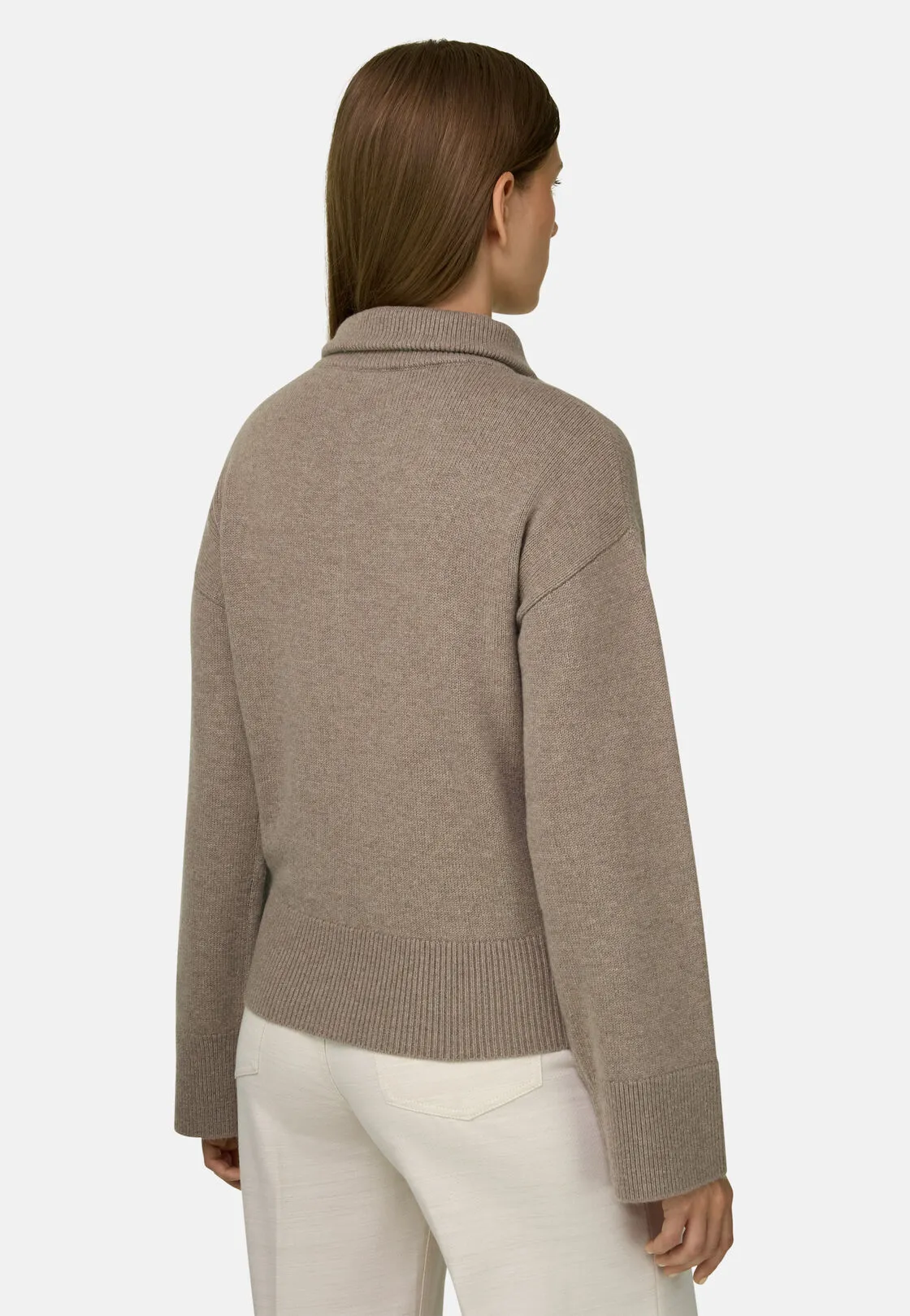 Boggi, Maglia Mezza Zip In Lana E Cashmere, Donna, Beige, Taglia: M - immagine 4