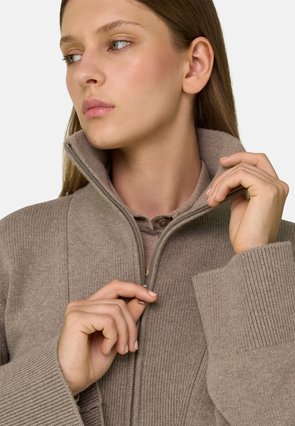 Boggi, Maglia Mezza Zip In Lana E Cashmere, Donna, Beige, Taglia: XS - immagine 3
