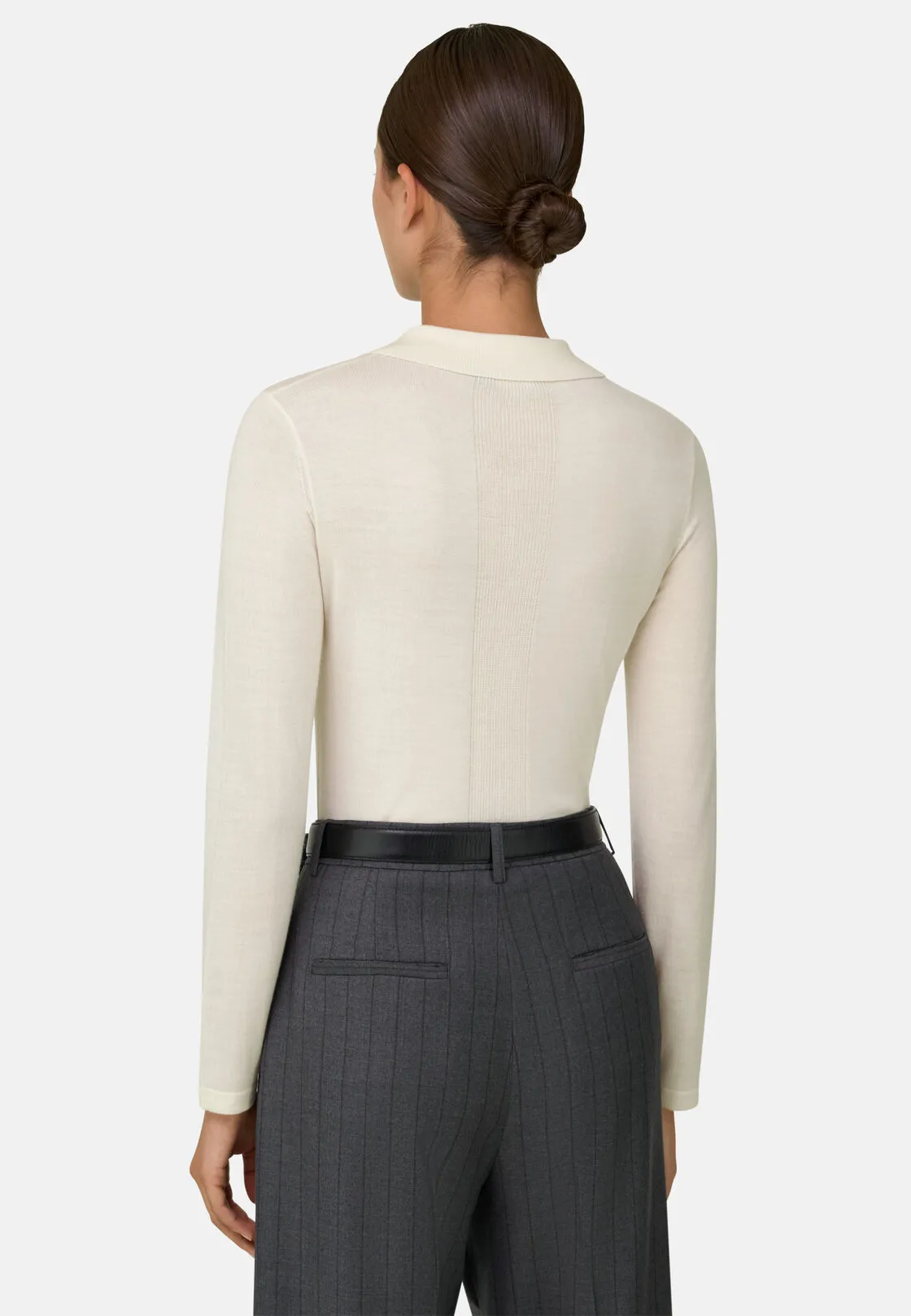 Boggi, Maglia Girocollo In Lana Merino Seta, Donna, Offwhite, Taglia: M - immagine 4