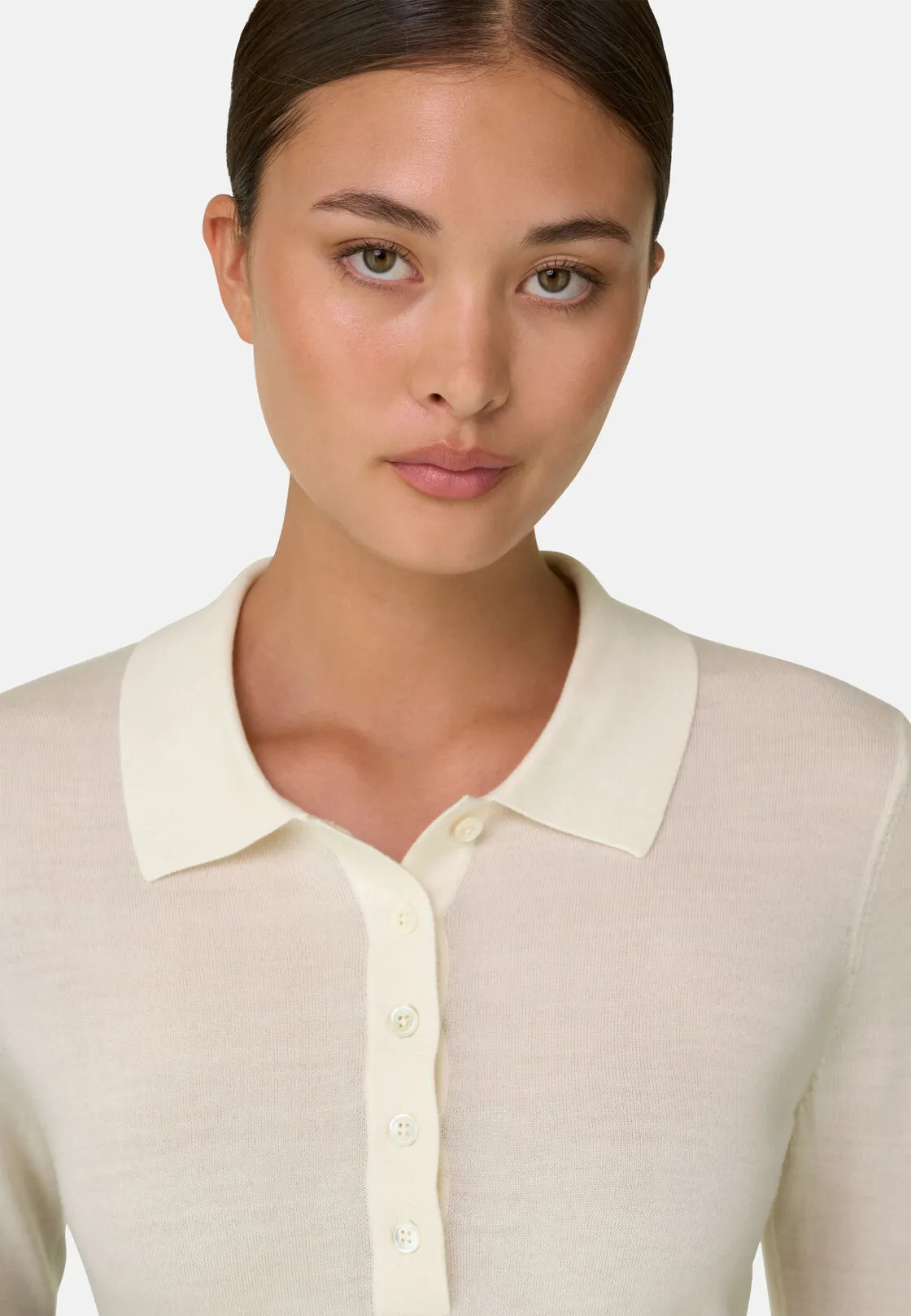 Boggi, Maglia Girocollo In Lana Merino Seta, Donna, Offwhite, Taglia: S - immagine 3