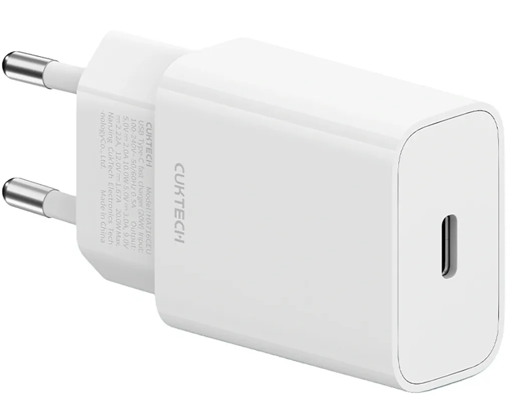 Caricatore da rete Cuktech HA716C, 20W, 3A, 1 x USB-C, Bianco - immagine 1