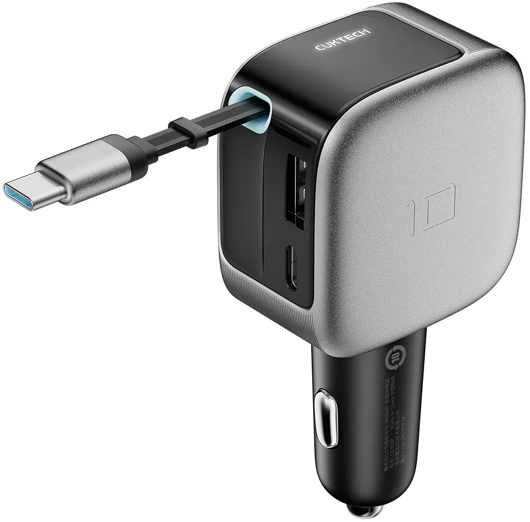 Caricatore Auto Con Cavo USB-C Cuktech CC903P Display, 100W, 5A, 1 x USB-A - 1 x USB-C, Grigio - immagine 1
