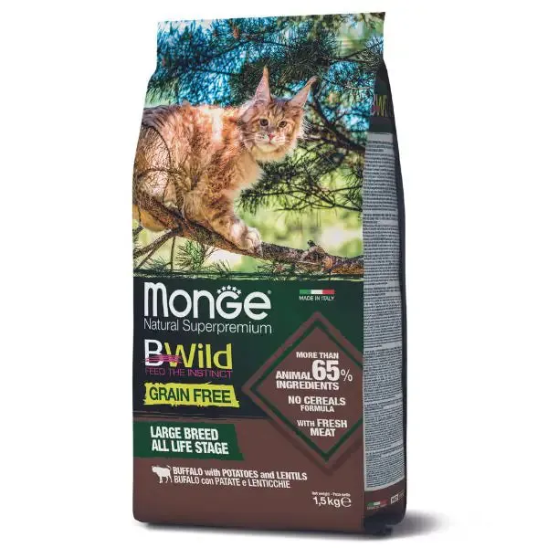 Monge Bwild Grain Free Large breed Cat Bufalo 1,5 kg - Croccantini per gatti - immagine 1