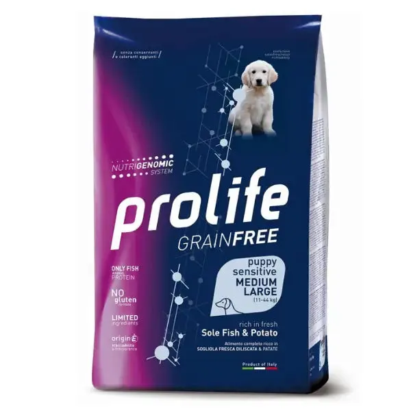 Prolife Grain Free Cane Puppy Sensitive Medium/Large Sogliola e Patate 2,5 kg - Crocchette monoproteiche cane - immagine 1