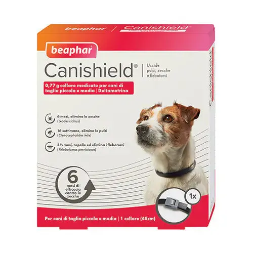 Beaphar Canishield Collare Antiparassitario 1 collare da 48 cm peso inferiore a 20 kg - Antiparassitario per cani - immagine 1