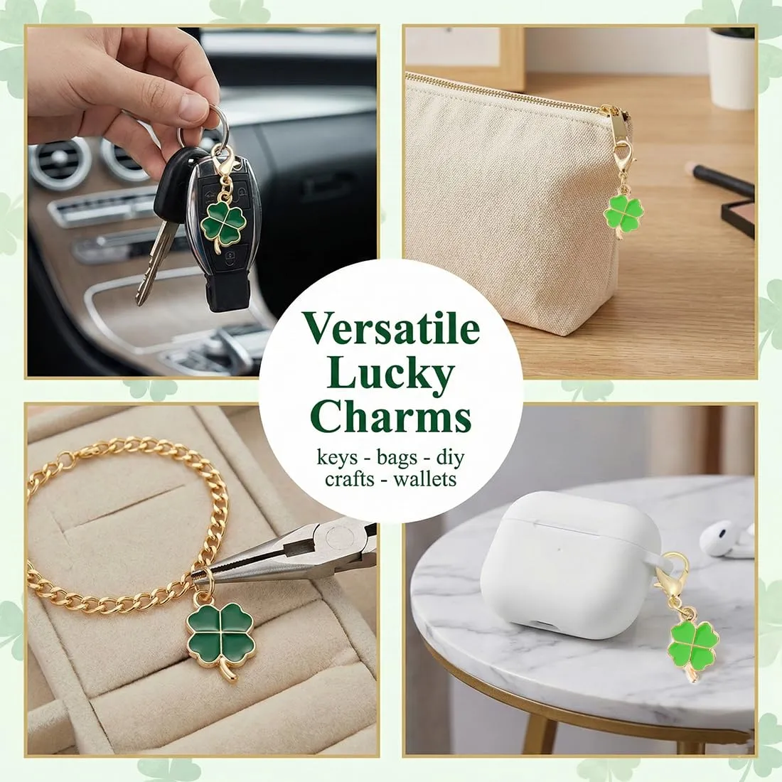 TEOZBLU 24 Pcs Ciondolo Portafortuna, Portachiavi Quadrifoglio, Portachiavi Bomboniera, Ciondoli Portafortuna In Metallo Pendenti Ornamenti, Accessori Per Creazione Di Gioielli Artigianato Fai Da Te - immagine 6