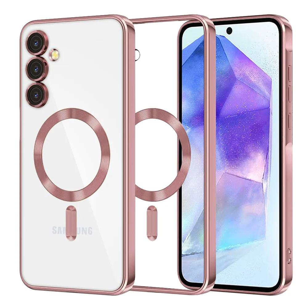 Custodia MagSafe per Samsung Galaxy A55 5G A556, Techsuit, Luxury Crystal, Rosa - immagine 1