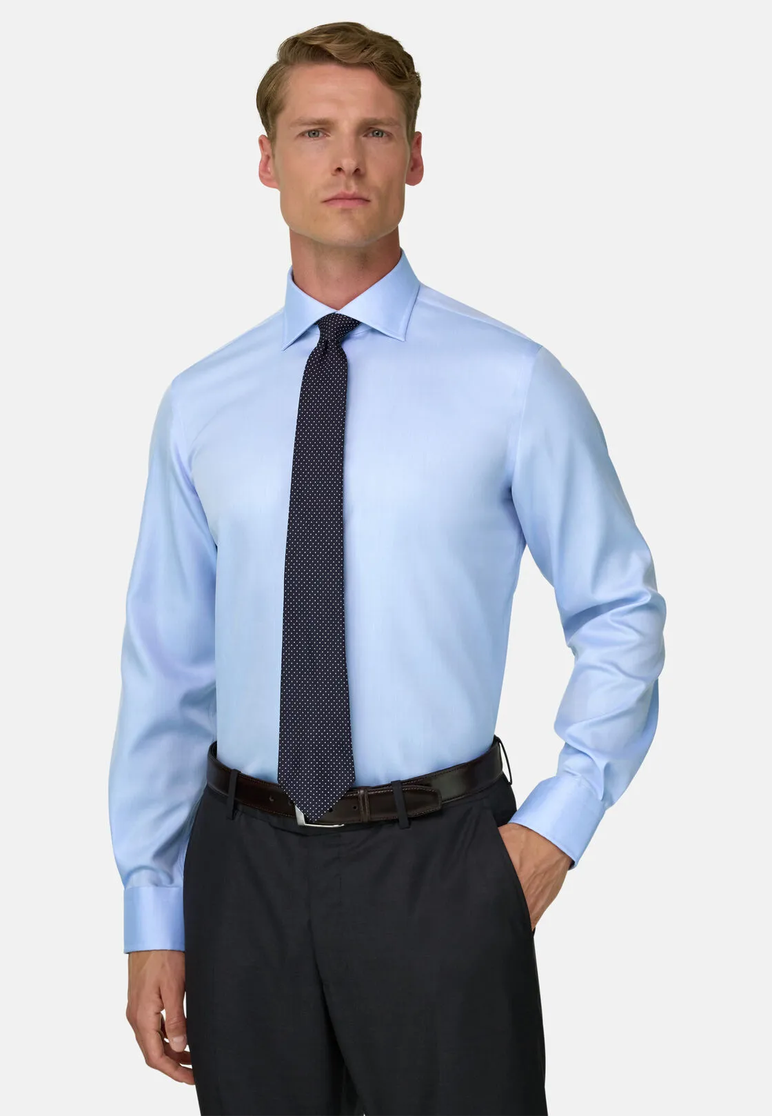 Boggi, Camicia In Twill Di Cotone Slim Fit, Uomo, Azzurro, Taglia: 42 - immagine 1