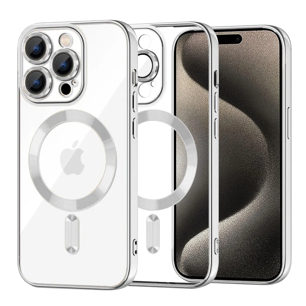 Custodia MagSafe per Apple iPhone 15 Pro Max, Techsuit, Luxury Crystal, Argento - immagine 1