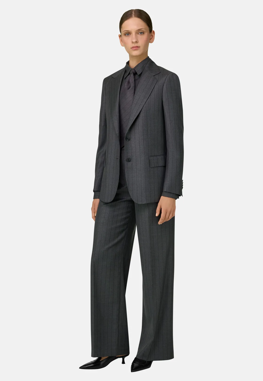Boggi, Blazer Monopetto In Lana Gessato, Donna, Grigio, Taglia: M - immagine 2