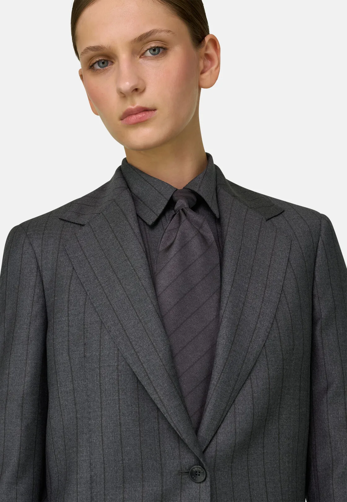 Boggi, Blazer Monopetto In Lana Gessato, Donna, Grigio, Taglia: S - immagine 3