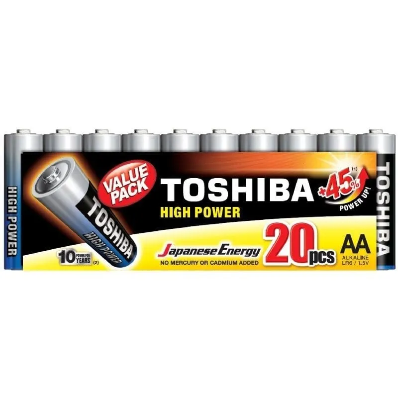 Toshiba High Power Pack da 20 batterie alcaline AA LR06 da 1,5 V - immagine 1