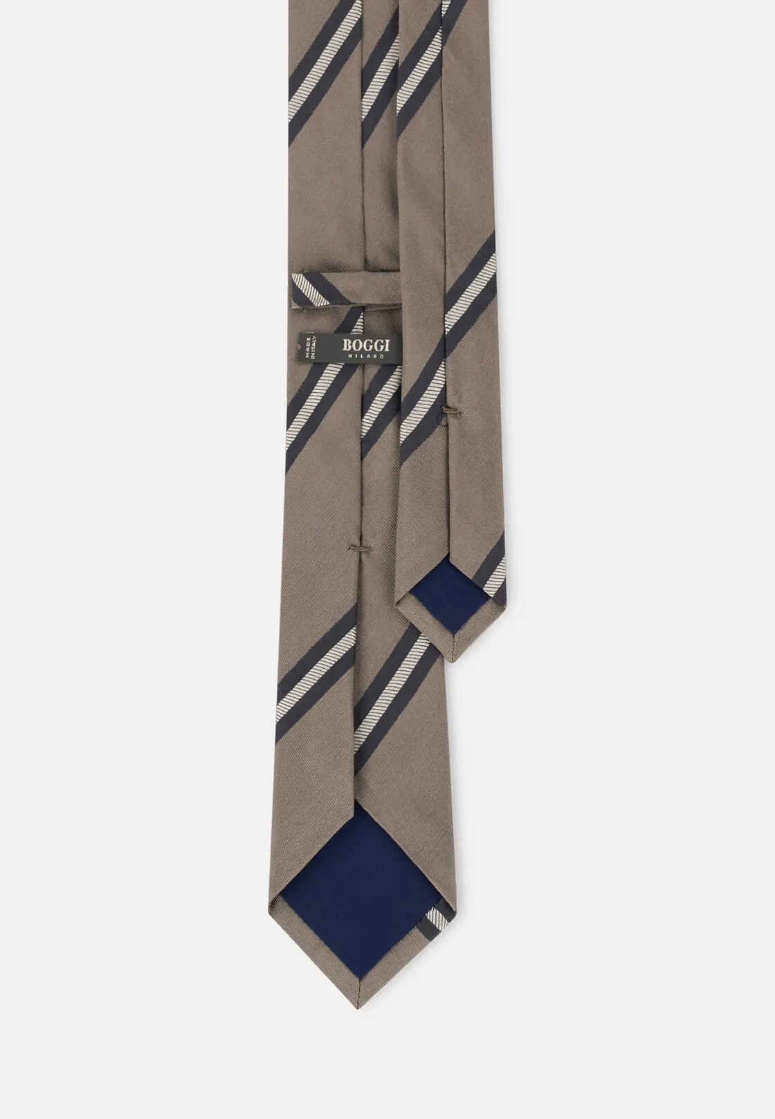 Boggi, Cravatta Motivo Regimental In Seta, Donna, Taupe - immagine 3