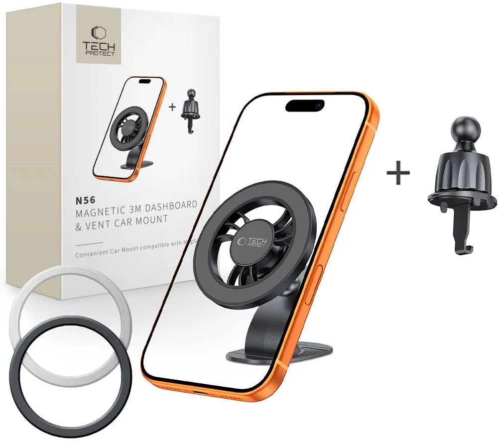 Supporto Auto Magnetico Tech-Protect N56 2in1 II, Universale, Nero - immagine 1