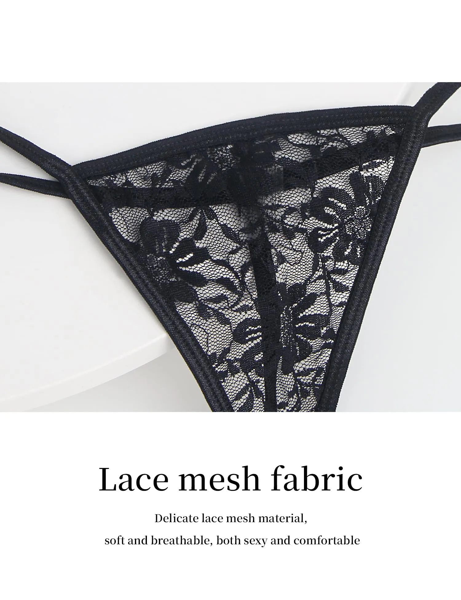 ohmydear Perizoma da donna Tanga Sexy Chic Pizzo, Nero , XL - immagine 5